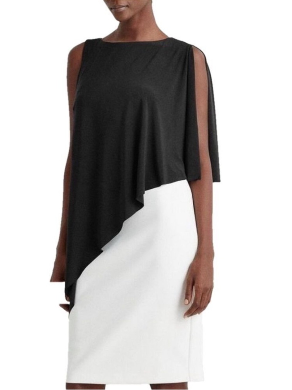 Ralph Lauren Colorblock Mini Dress in Black Minimalist Asymmetrical Cape